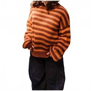 NEW MITTOSHOP women's keeley striped mock neck sweater in orange